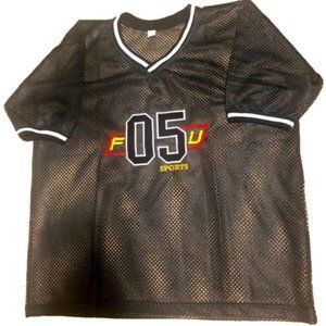 VINTAGE FU Sport 05 Black Mesh Basketball Football Jersey Fishnet Tee Shirt L